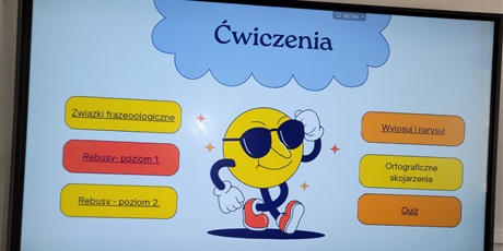 Powiększ grafikę: Ćwiczenia - zadania wyświetlone na tablicy interaktywnej.
