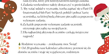 Powiększ grafikę: Zasady wyzwania świątecznego z matematyki i języka polskiego.