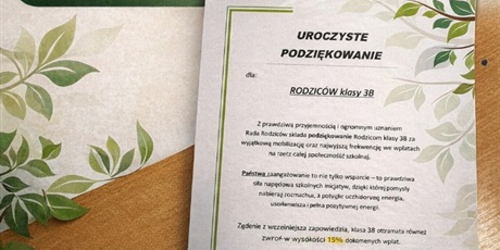 Podziękowanie za wpłaty na fundusz  Rady Rodziców