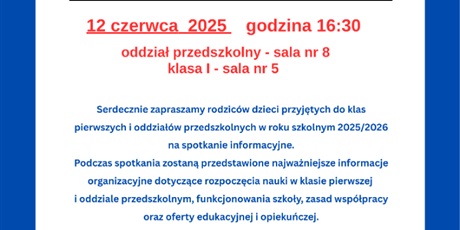 Spotkanie z rodzicami przyszłych uczniów klas pierwszych i oddziału przedszkolnego
