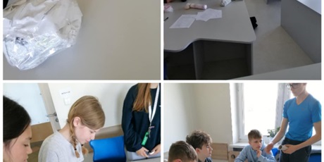 Powiększ grafikę: Uczniowie podczas realizacji zadania projektowego. Tworzenie "ochraniacza" dla jajka