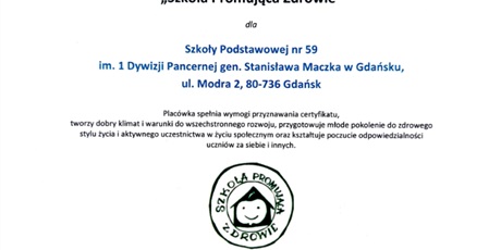 Powiększ grafikę: Certyfikat Szkoły Promującej Zdrowie
